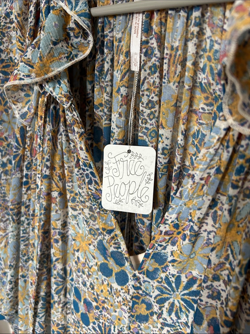 Free People Floral Long-Sleeve Tiered Maxi Dress - Blue Multicolor w full slip - Picture 6 of 6
